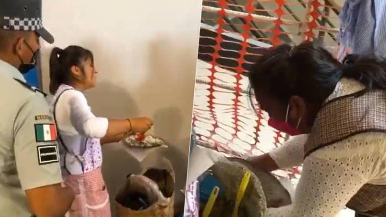 La mujer que vendió talyudas ayer en la apertura del AIFA.