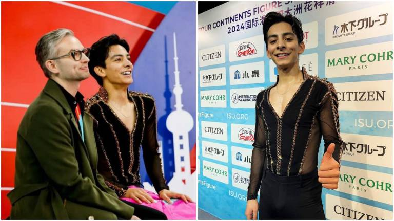 El patinador artístico Donovan Carrillo y su entrenador Jonathan Mills, en el Campeonato Cuatro Continentes 2024.