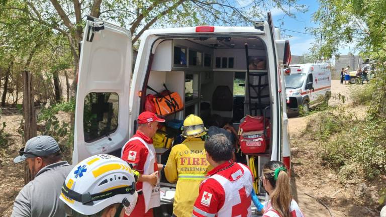 Personal de emergencia atiende a un adulto mayor en Culiacán tras un ataque de abejas.