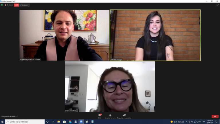 Miguel Salmón del Real, Mariana Bo y Leticia Clouthier Carrillo, durante la charla organizada por La Casa del Maquío.