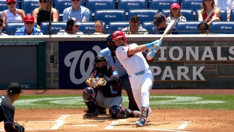 Lane Thomas conectó uno de los jonrones para la victoria de los Nacionales sobre los Marlins.