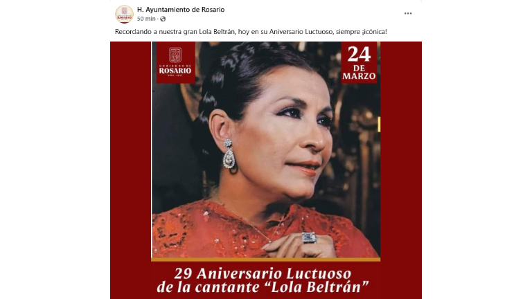 La publicación se difundió después del mediodía en la página de Facebook del Ayuntamiento de Rosario.