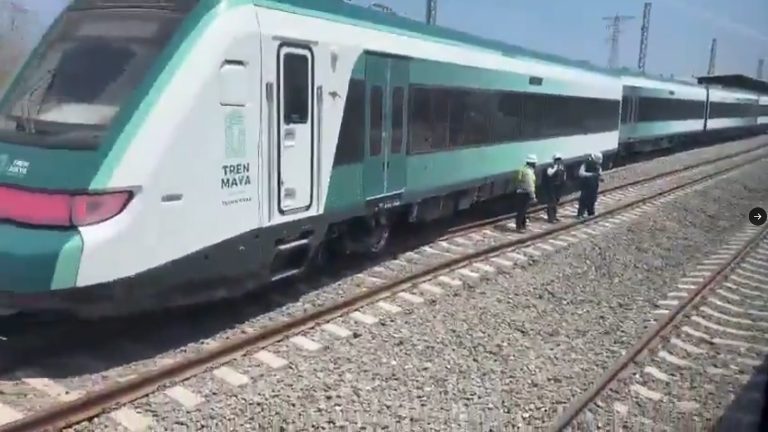 Zona donde el Tren Maya se salió de las vías en Yucatán.