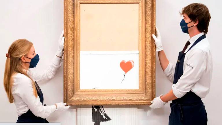 La obra “Love is in the Bin”, que se autodestruyó.