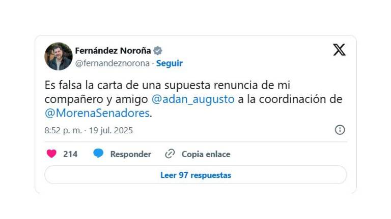 Gerardo Fernández Noroña desmintió la supuesta carta viralizada.