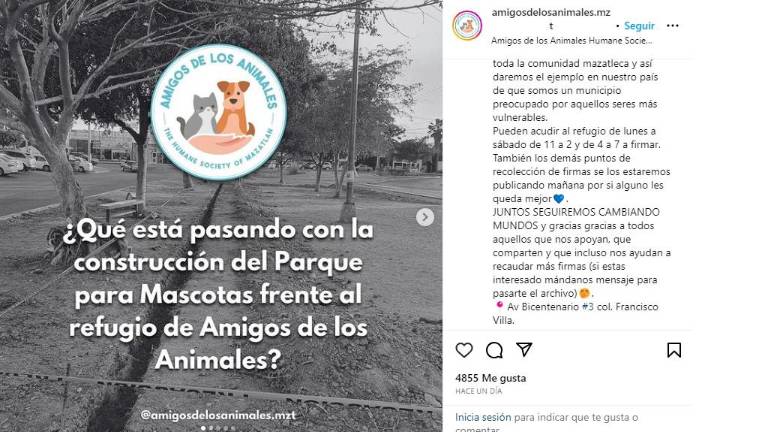 Amigos de los Animales llaman a apoyar con firma la construcción del Parque para Mascotas en Mazatlán.
