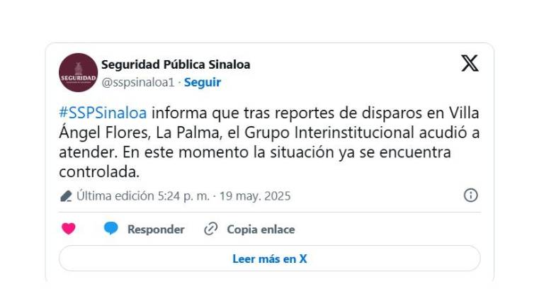 Enfrentamiento en La Palma ya se encuentra controlado por las autoridades: informa SSPE