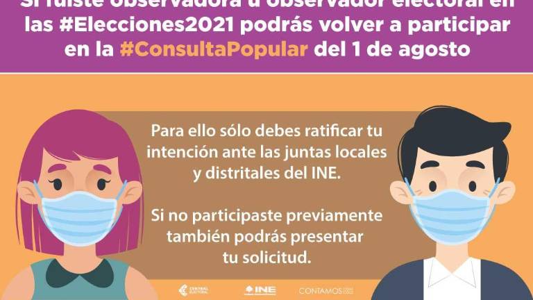 Llama INE a observadores electorales a participar en Consulta Popular