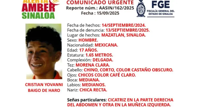 La FGE activó la Alerta Amber para la localización de Cristian Yovanni.