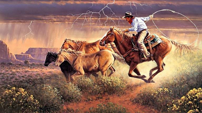 Caballos salvajes ante la tormenta inminente, autor desconocido.