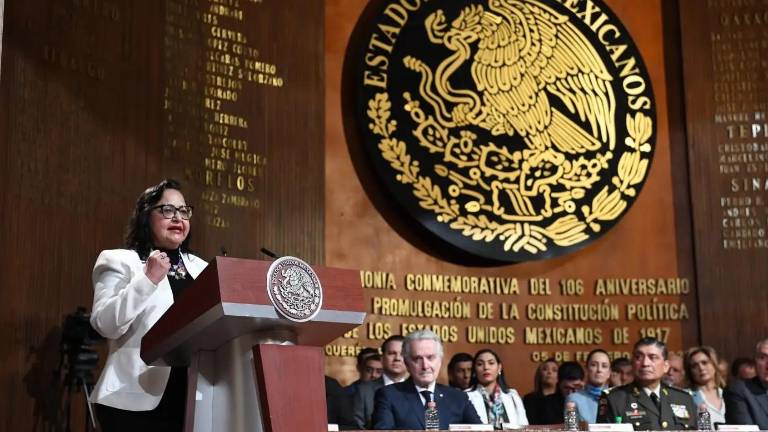 La Ministra Norma Piña Hernández, Presidenta de la Suprema Corte de Justicia de la Nación, durante su discurso conmemorativo de la Constitución Política mexicana.