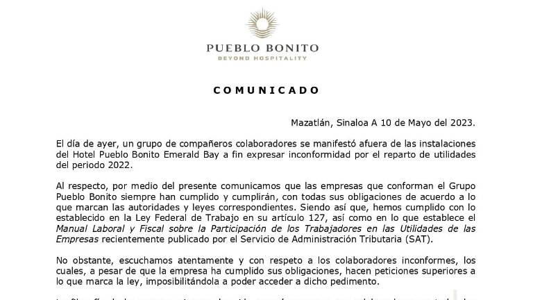 ‘La empresa siempre estará abierta para lograr los mejores acuerdos en beneficio de todos’, expresa Grupo Pueblo Bonito
