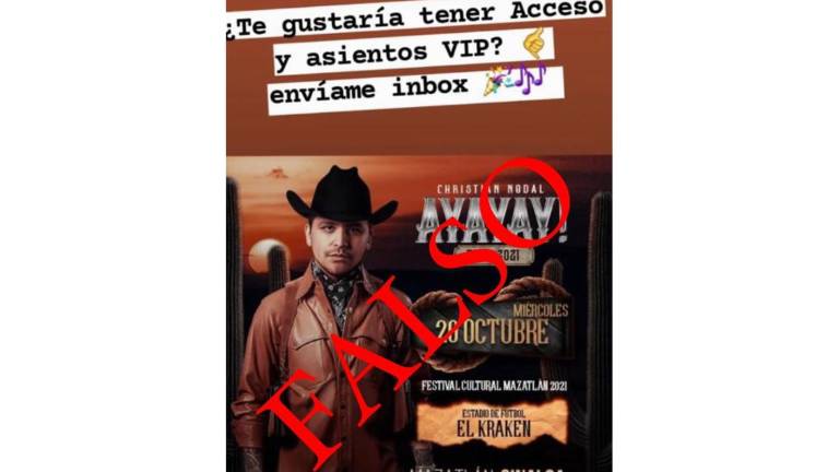Advierten que es falso que haya venta de boletos VIP.