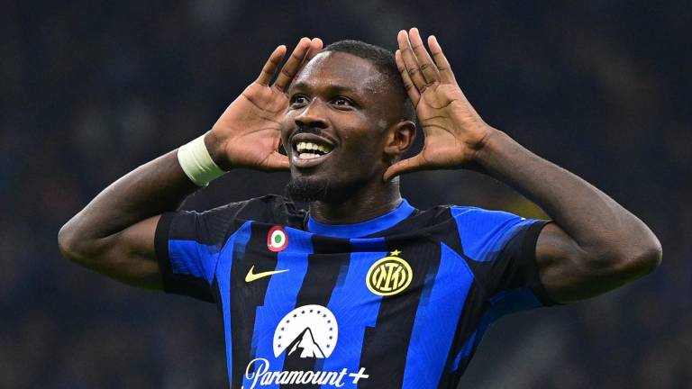 Marcus Thuram celebra su gol.
