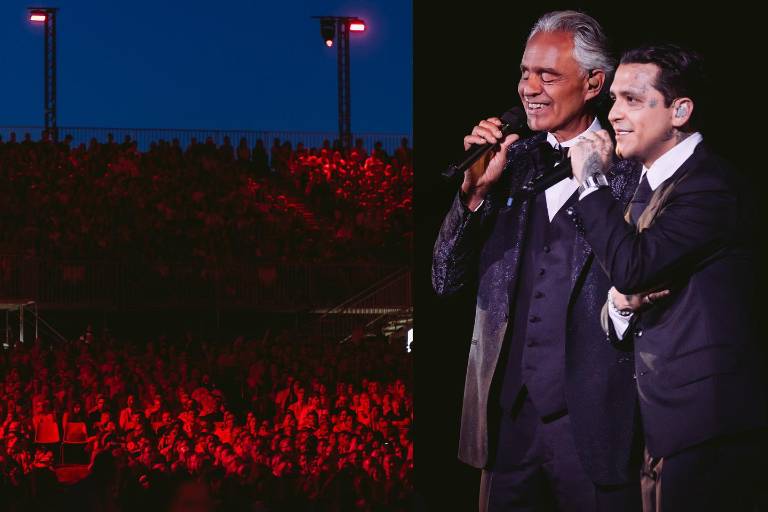 Comparte Andrea Bocelli su escenario con Christian Nodal