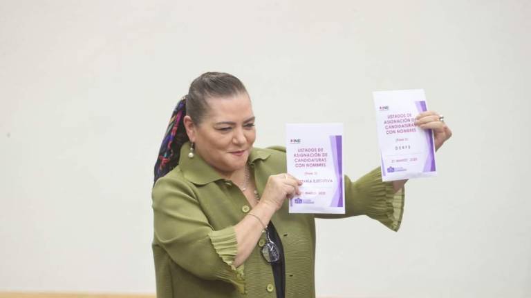 Guadalupe Taddei, presidenta del INE, durante el procedimiento de asignación de candidaturas por distrito judicial electoral.