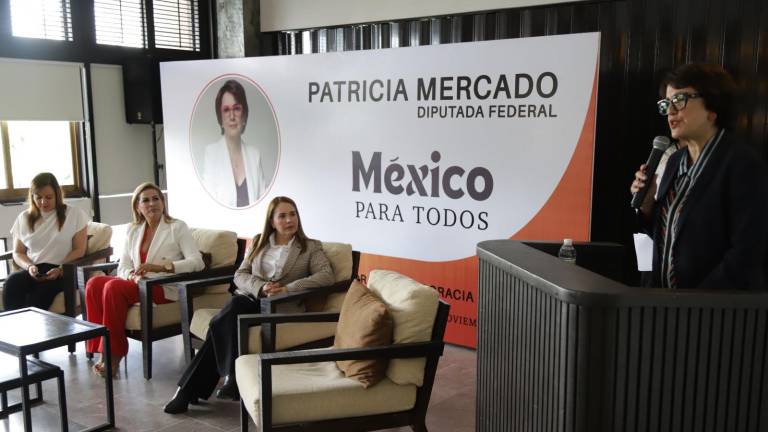 La Diputada federal Patricia Mercado da una conferencia en Mazatlán.