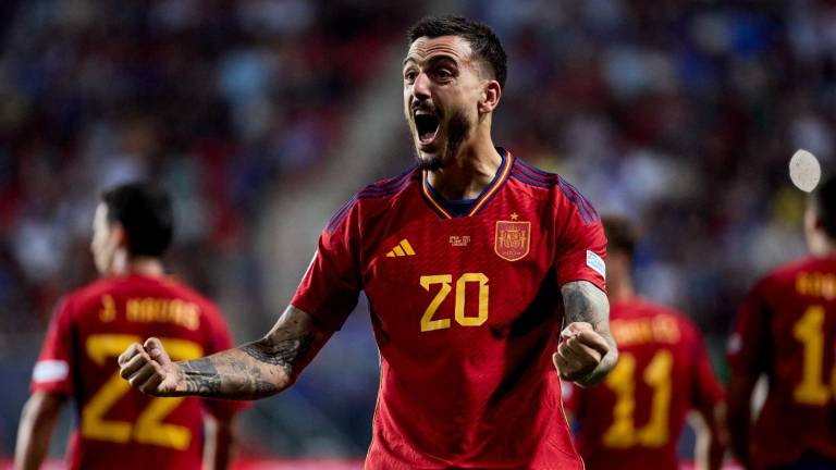 Joselu celebra el gol del triunfo.