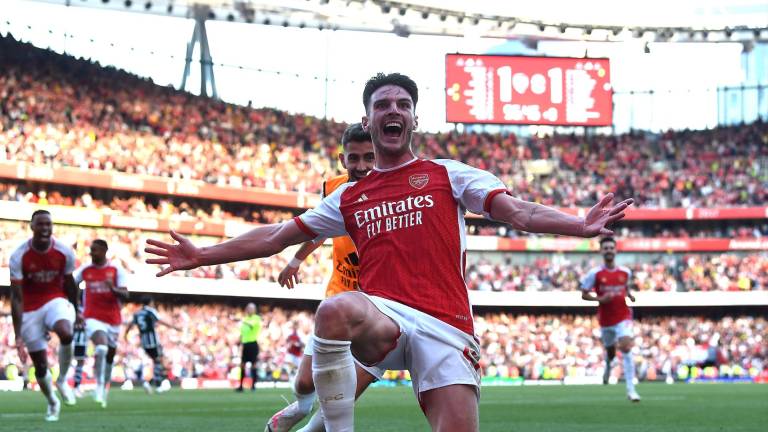 Declan Rice marca el segundo gol del Arsenal.
