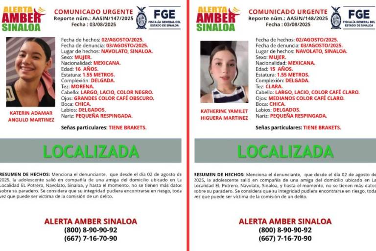 Localizan con vida a Katherine Yamilet y Katerin Adamar, adolescentes desaparecidas en Navolato