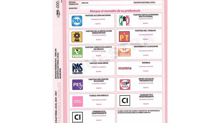 Boleta electoral que se usará para la elección de diputados locales.