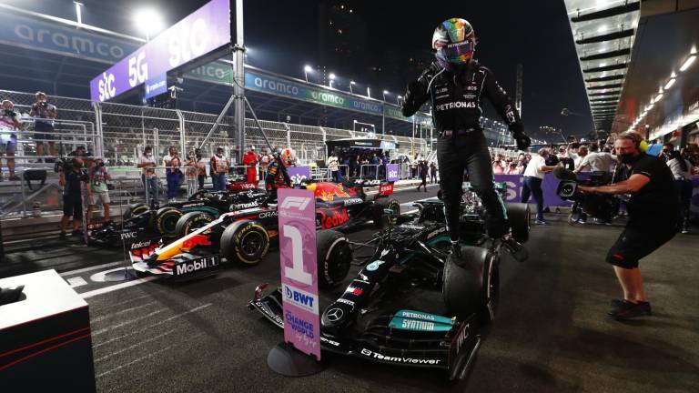 Lewis Hamilton celebra su triunfo.