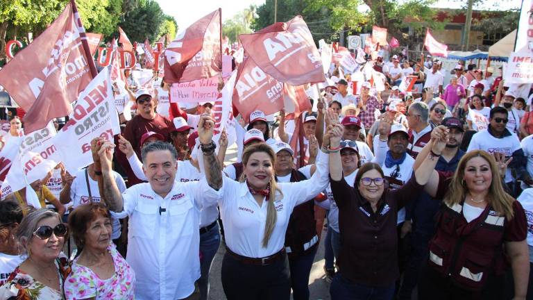 Enrique Inzunza e Imelda Castro, candidatos al Senado por Morena, respaldaron a Claudia Valdez en su cierre de campaña en Rosario.
