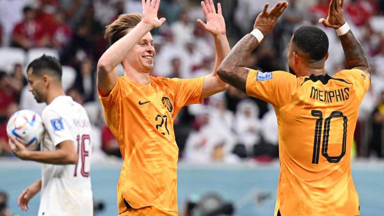Los neerlandeses celebrando el 2-0 de Frenkie de Jong.