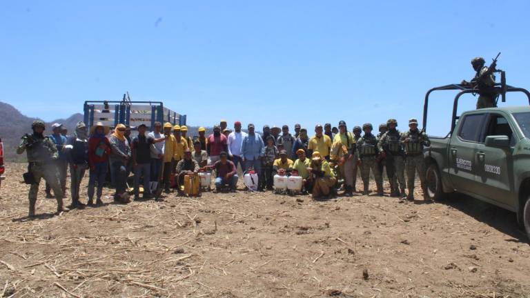 Personal de emergencia que acudió al Cerro del Yauco, al sur de Rosario, para intentar sofocar un incendio.