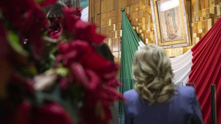 Jill Biden, esposa del Presidente de Estados Unidos Joe Biden, visita la Basílica de Guadalupe.
