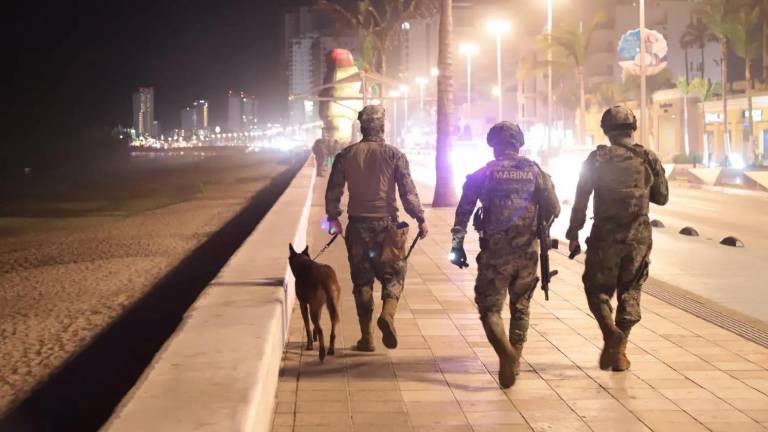 Personal de la Secretaría de Marina en un operativo en el malecón previo al Carnaval de Mazatlán.