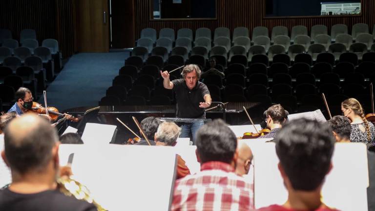 Marc Moncusí, durante el ensayo con la OSSLA.
