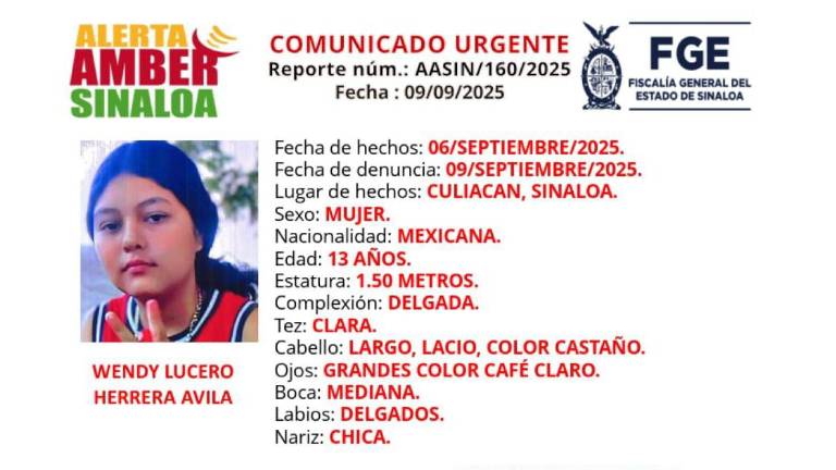 Wendy Lucero fue reportada desaparecida en la colonia Progreso de Culiacán.