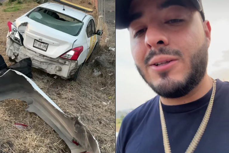 Sufre integrante de La Arrolladora Banda El Limón aparatoso accidente en auto