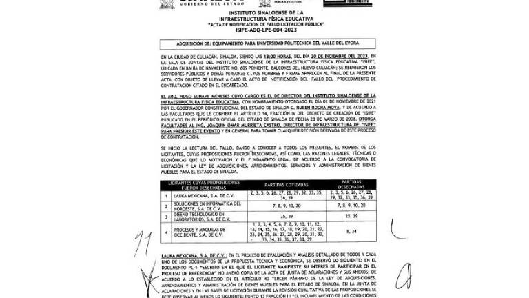 En seis de los siete procedimientos se le adjudicó al menos una partida a la empresa Procesos y Maquilas de Occidente S.A de C.V.