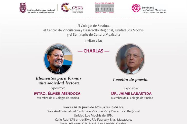Charlarán sobre lectura y poesía Élmer Mendoza y Jaime Labastida