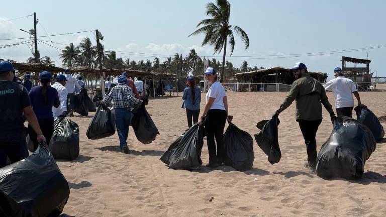 Funcionarios estatales y municipales participaron en la recolección de residuos en la playa Las Cabras.