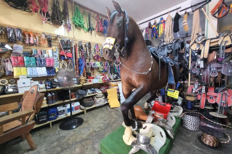 Vende accesorios para caballo en el mercadito de Culiacán; el negocio resiste pese a la violencia