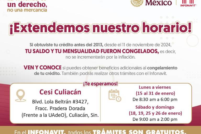 Anuncia Infonavit extensión de horarios para atender a sinaloenses