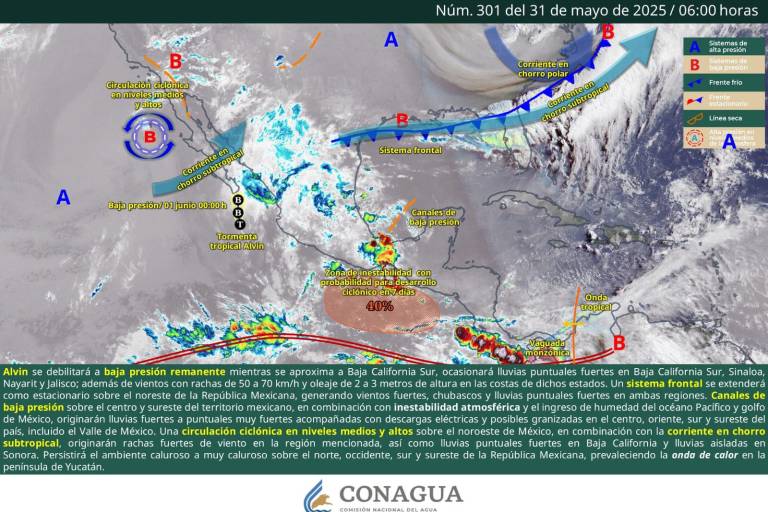 Se debilitará ‘Alvin’ a baja presión; mantiene probabilidad de lluvia este sábado en Sinaloa