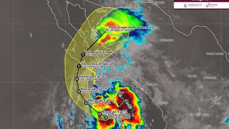 Ubicación y posible trayectoria del huracán Lorena.