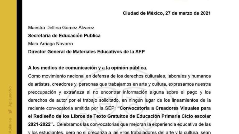 El “Movimiento No vivimos del Aplauso”, integrado por la comunidad de artistas y creadores, emitieron una carta dirigida a la secretaria de Educación.