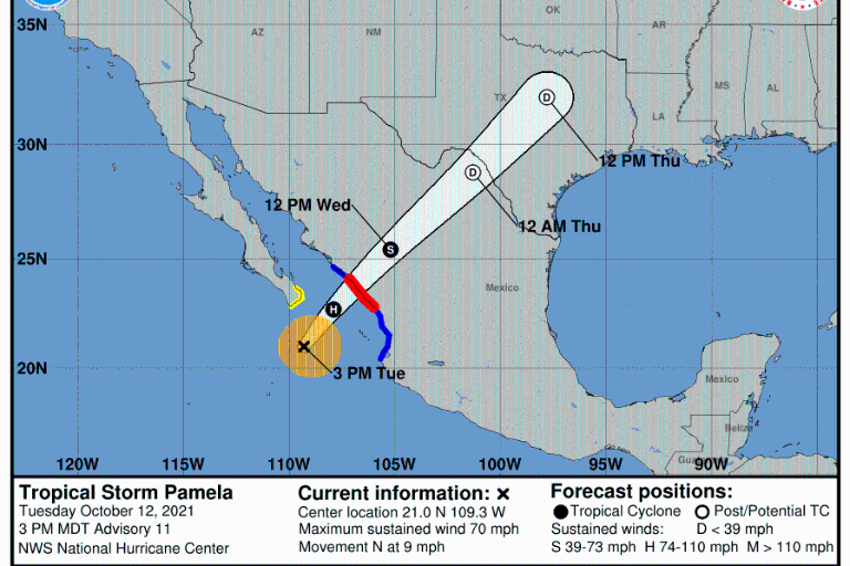 Antes de acercarse a las costas de Sinaloa, ‘Pamela’ se debilita a tormenta tropical
