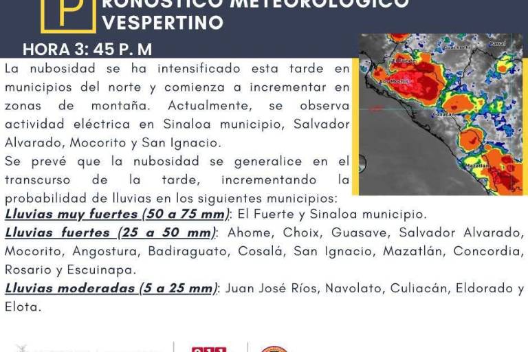 Alertan de lluvias fuertes la tarde-noche de este miércoles en Mazatlán