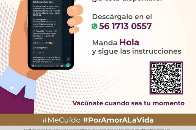 ¿Quieres recibir tu certificado de vacunación por medio de QR? Manda un Whats App