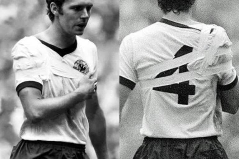 Franz Beckenbauer y la vez que jugó con un brazo vendado en México 70