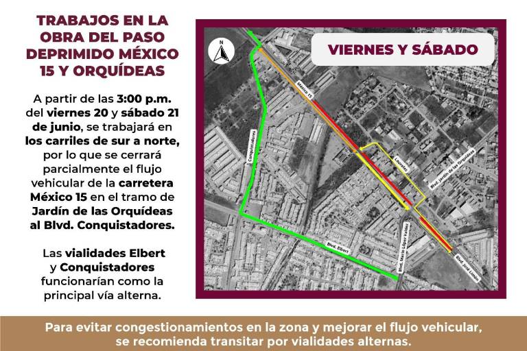 Por trabajos en paso deprimido, cerrarán la México 15 este viernes y sábado, en Culiacán