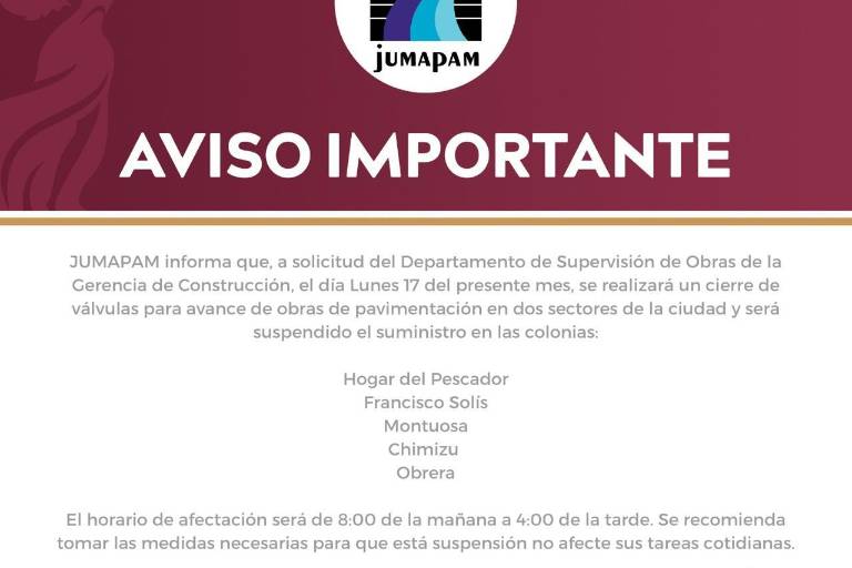 Suspenderán servicio de agua en 5 colonias de Mazatlán