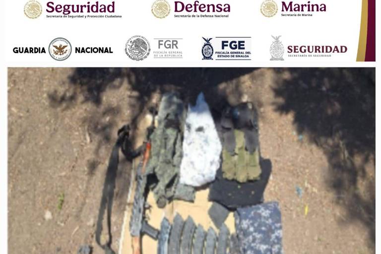 En Navolato, Ejército Mexicano asegura armamentos, municiones y equipo táctico