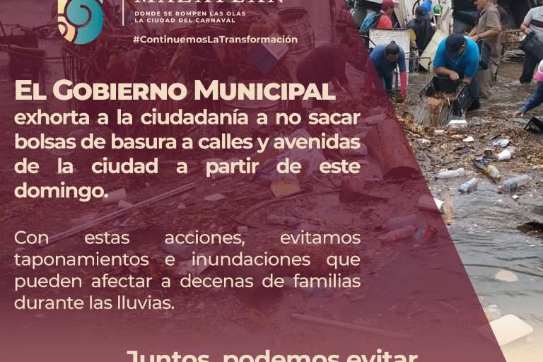 Pide Ayuntamiento de Mazatlán no sacar la basura a las calles para evitar inundaciones por lluvias